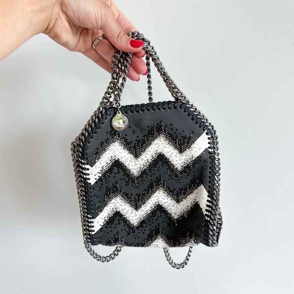 Stella McCartney Handbags - Stella McCartney Embellished Chevron Falabella Crossbody Bag Black White